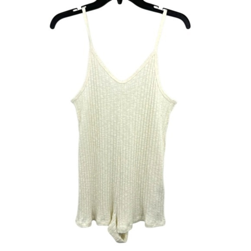Roxy‎ Ribbed Romper Cream Sleeveless V-Neck Adjustable Straps Beach Casual Small